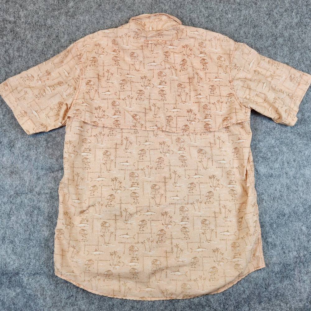 LL Bean Fishing Shirt Men L Tall Orange Vented Tropical Shark Print Hiking OXY22 - Picture 6 of 10